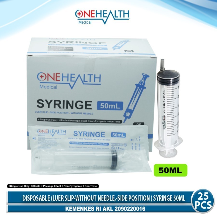 Onehealth Syringe 50 cc Per Pcs Luer Slip Lubang Samping Tanpa Needle