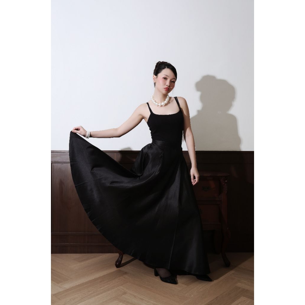 Charabel SELENE SATIN SKIRT Ngembang | Satin Rok Panjang Flare Pleats Casual Formal Wanita