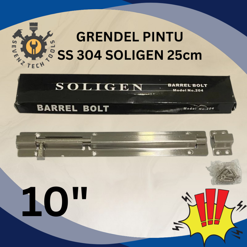 SOLIGEN GRENDEL PINTU / BARREL BOLT 10" SLOT PINTU STAINLESS GERENDEL KUNCI 25 CM