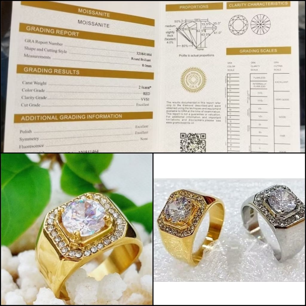 CINCIN BATU PERMATA WHITE MOISSANITE ORIGINAL PLUS SERTIFIKAT | TITANIUM HIGH QUALITY