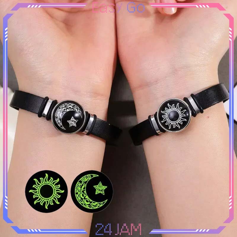 1pcs Gelang Cople Pasangan Aestetic Aksesoris Gelang Bulan Dan Matahari Kulit Gelang Matahari