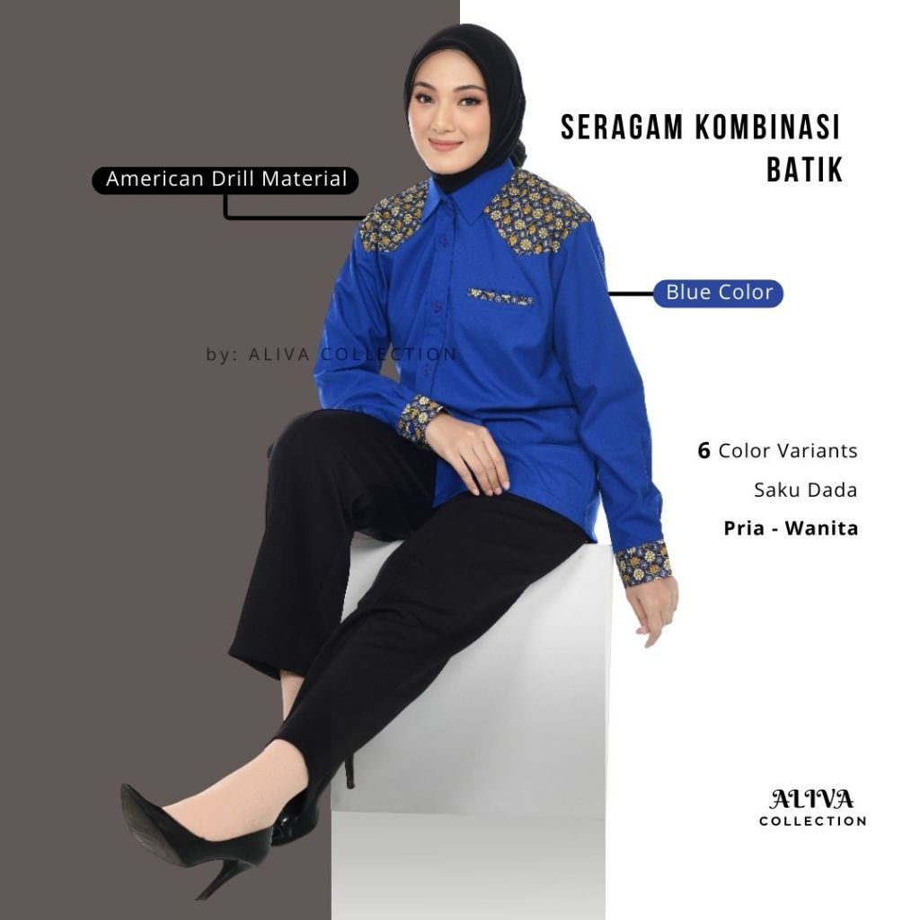 Seragam Kerja Batik Wanita | Baju Batik Wanita Tangan Panjang | Batik Modern | Baju Kerja Batik