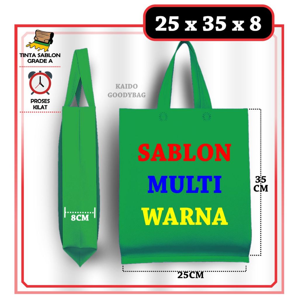 Tas Spunbond Custom Sablon 2 Warna/lebih SPPG MBG  Sablon Goodie Bag Custom Sablon 25x35x8 Tas Belan