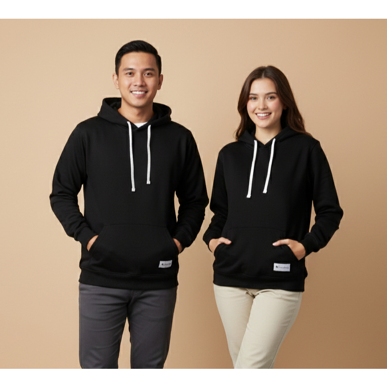 Hoodie Addict - Pullover Hoodie Polos Tebal HITAM Pria Wanita Premium Original