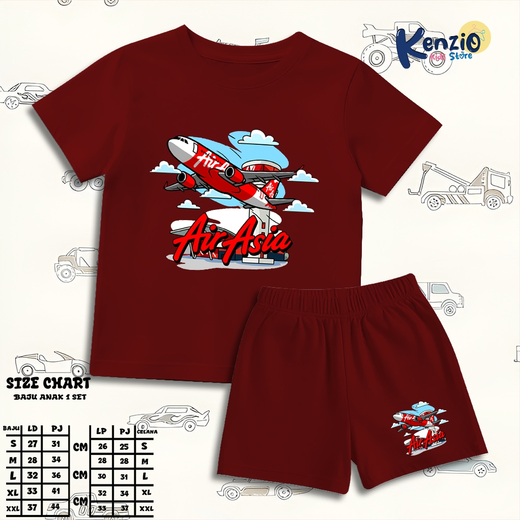 Baju Setelan Pesawat Anak Laki Laki - Kaos Distro Karakter Pesawat Air Asia