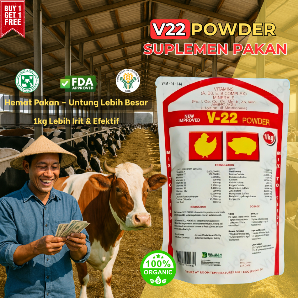 V-22 Vitamin Ternak 1kg – Pertumbuhan Cepat, Nafsu Makan Naik, Booster Imunitas Ayam Sapi Kambing Ba