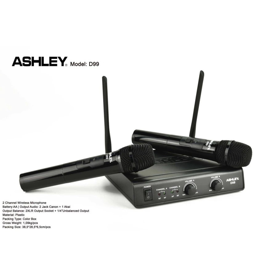Mic Wireless Ashley D99 (2 Mic) UHF Karaoke