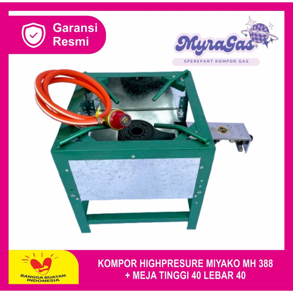 Kompor Miyako Tekanan Tinggi Mh 388 + Meja 40x40 bonus selang regulator highpresure