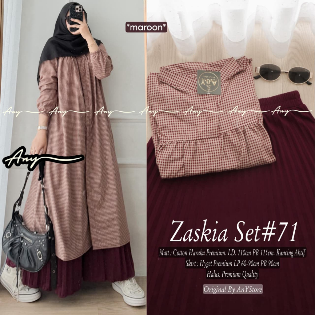 Zaskia#71 Set Tunik by Any LD110 Setelan Tunic Rok Kekinian Wanita Hijab Rok Plisket