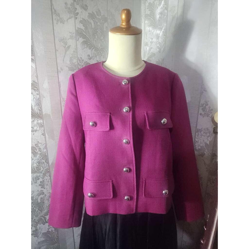 Blazer Crop Tweed Pink Magenta