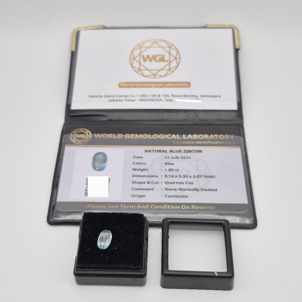 1.80 ct batu permata Natural Blue Zircon, permata natural blue zircon 1.80 ct dimensi 9.16x5.35x3.07