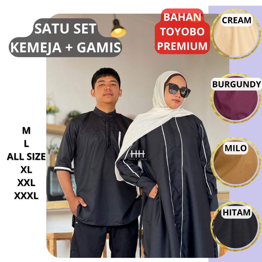 Baju Couple Muslim Suami Istri Satu Set Kemeja dan Gamis Bahan TOYOBO PREMIUM Grade A -  Series Coup