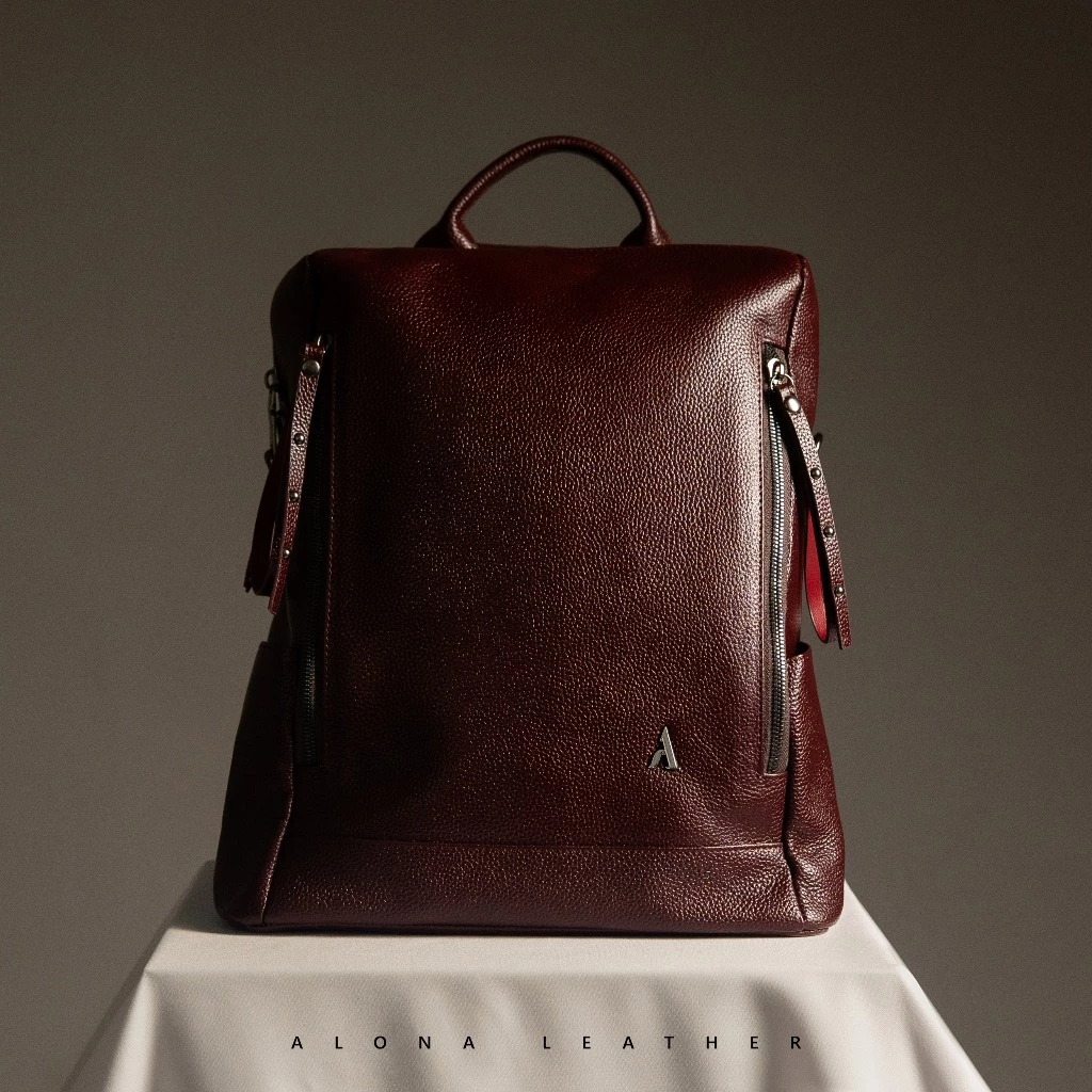 Tas Punggung Bacpack Alona Hania Wanita 100% Kulit Sapi Asli Tali Selempang Muat Laptop Tab Premium