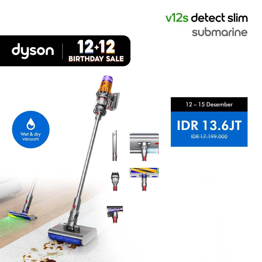 Dyson V12 s Detect ™ Slim Submarine​ Wet & Dry Vacuum Cleaner - Penyedot Debu Kering dan Basah | Day