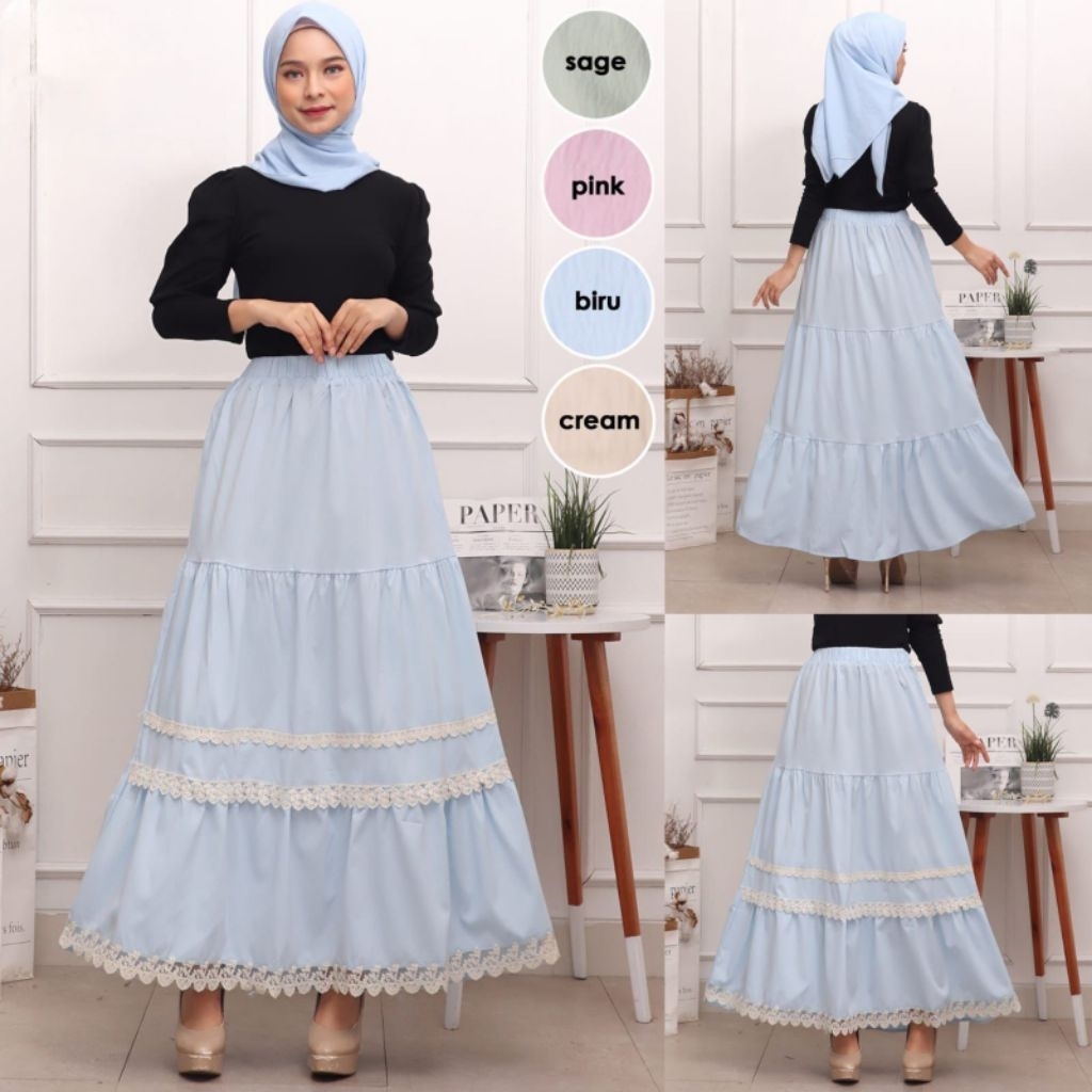 Rok panjang renda muslimah cantik elegan