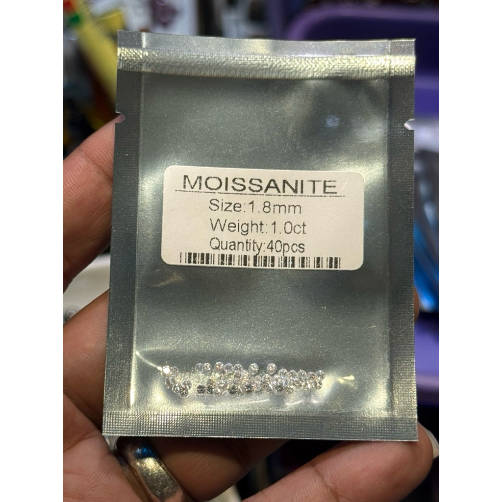 Berlian Moissanite tabur 1,8 mm 1 crt isi 40 pcs harga per pack 1 crt