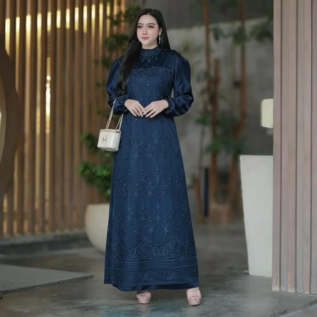 Rianti Dress Gamis Velvet Mix Brukat Payet Mutiara Dres Brukat Terbaru Wanita Muslim Gamiis Pesta Wa