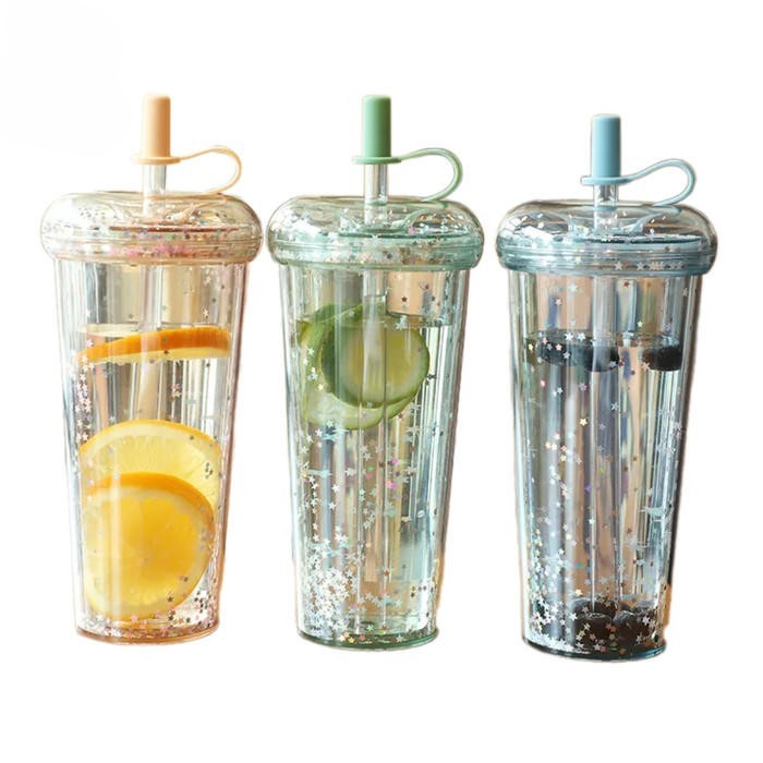 520ML Botol Air Glitter Tumbler - Botol Minum Tumbler Glitter Rainbow Pelangi Foam 550ml