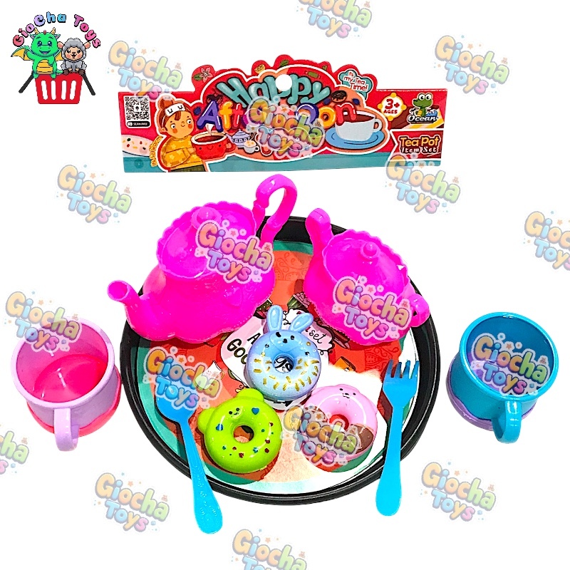 MAINAN ANAK TEKO SET + NAMPAN BULAT + DONAT KUE SET - MAINAN HAPPY AFTERNOON TEA TIME SET [OCT2172]