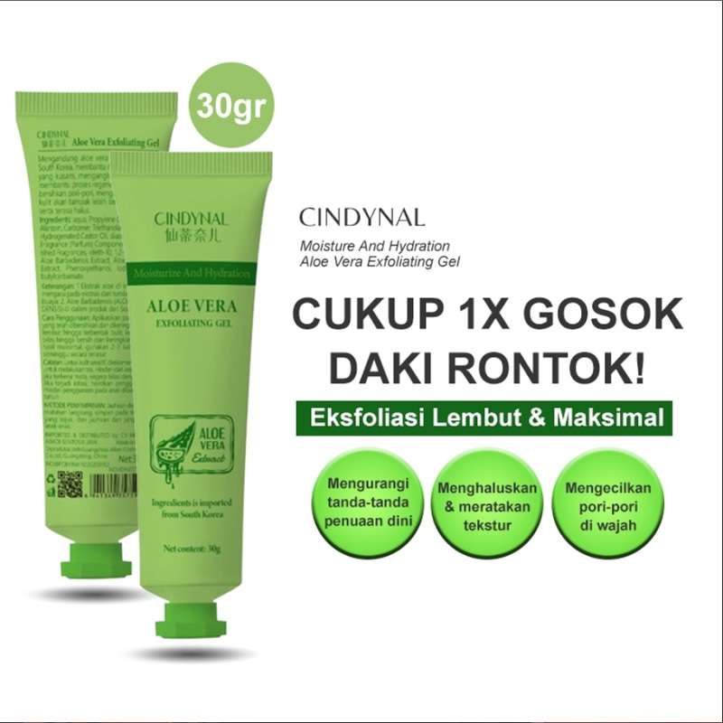 BPOM EXFOLIATING GEL ALOEVERA Perontok Daki Cindynal 30ml / Perontok Daki Dan Kulit Mati