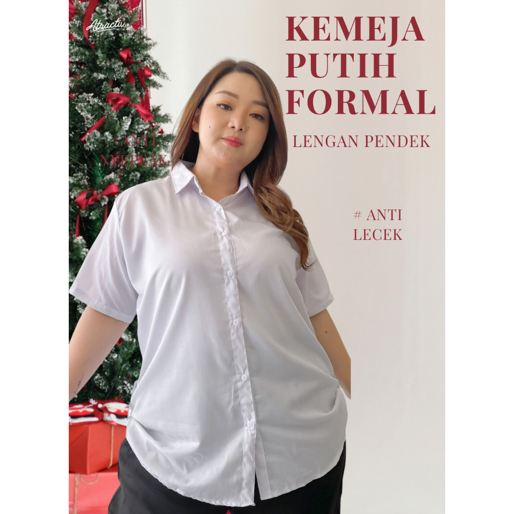 ATRACTIV Kemeja Putih Jumbo Wanita Anti Lecek Lengan Pendek LD120 LD130 LD135 LD142 LD150 Kemeja Jum