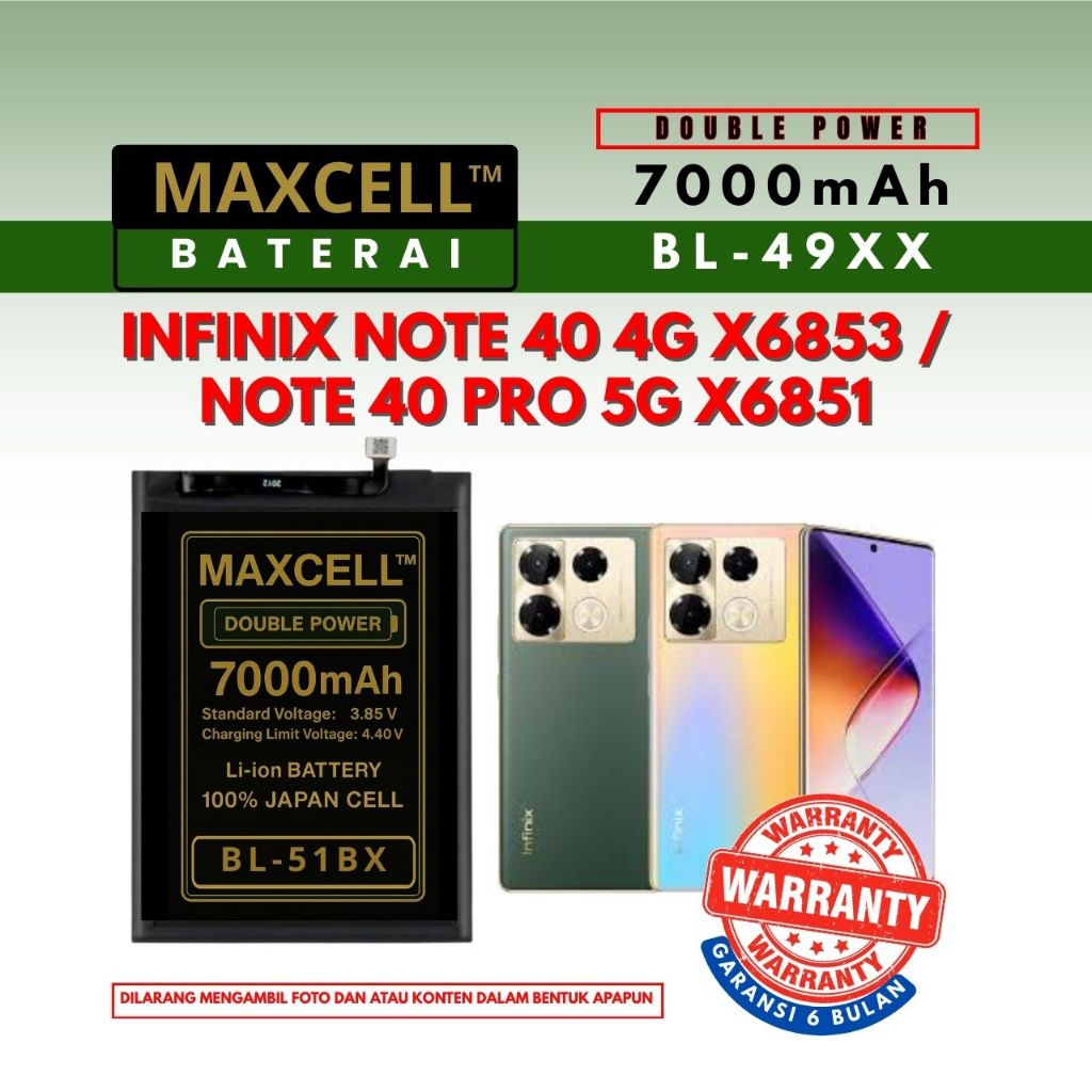 Baterai BL-49XX Compatible Infinix Note 40 4G X6853 / Note 40 Pro 5G X6851 Doubel Power 7000mAh