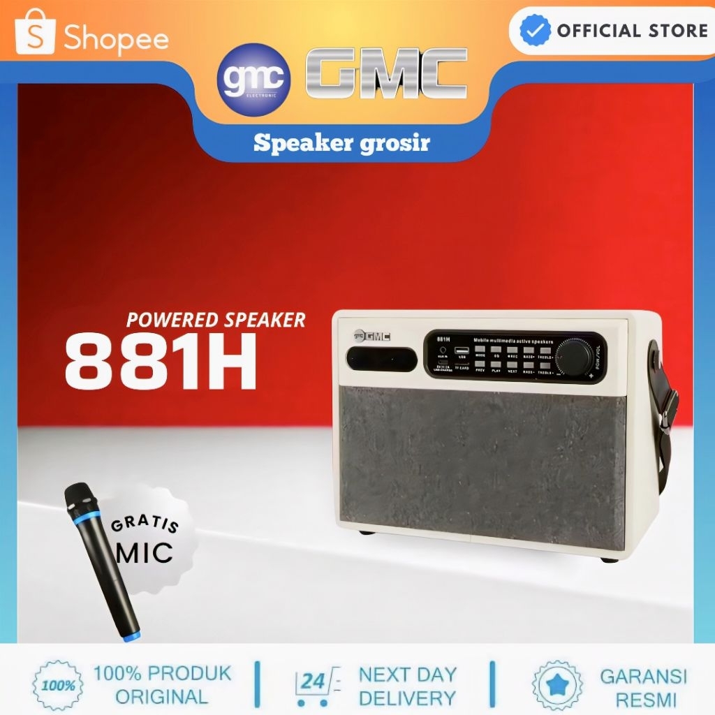 Speaker Bluetooth Gmc 881H Karaoke Free 1 Mic Wireless Speaker 4inch 125W