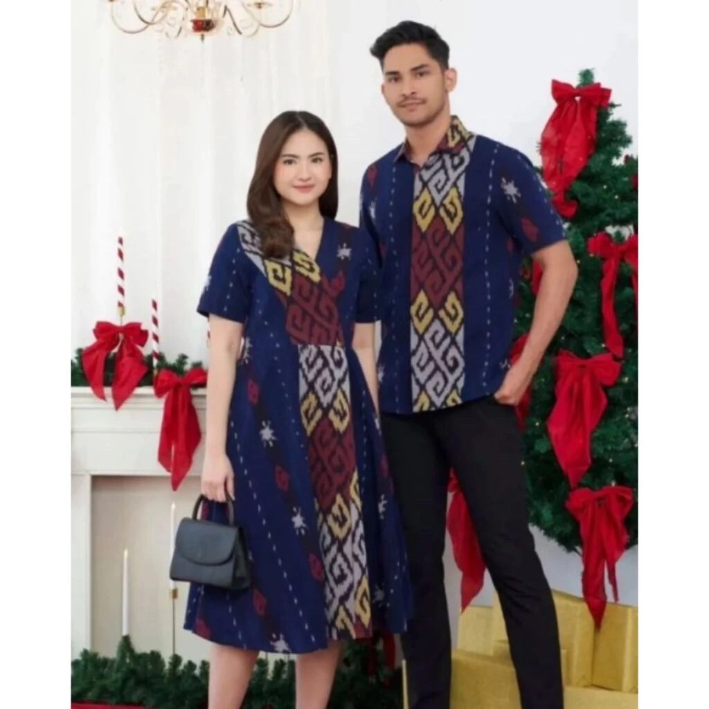 set couple baju tenun natal dres wanita kemeja pria dewasa kemeja anak