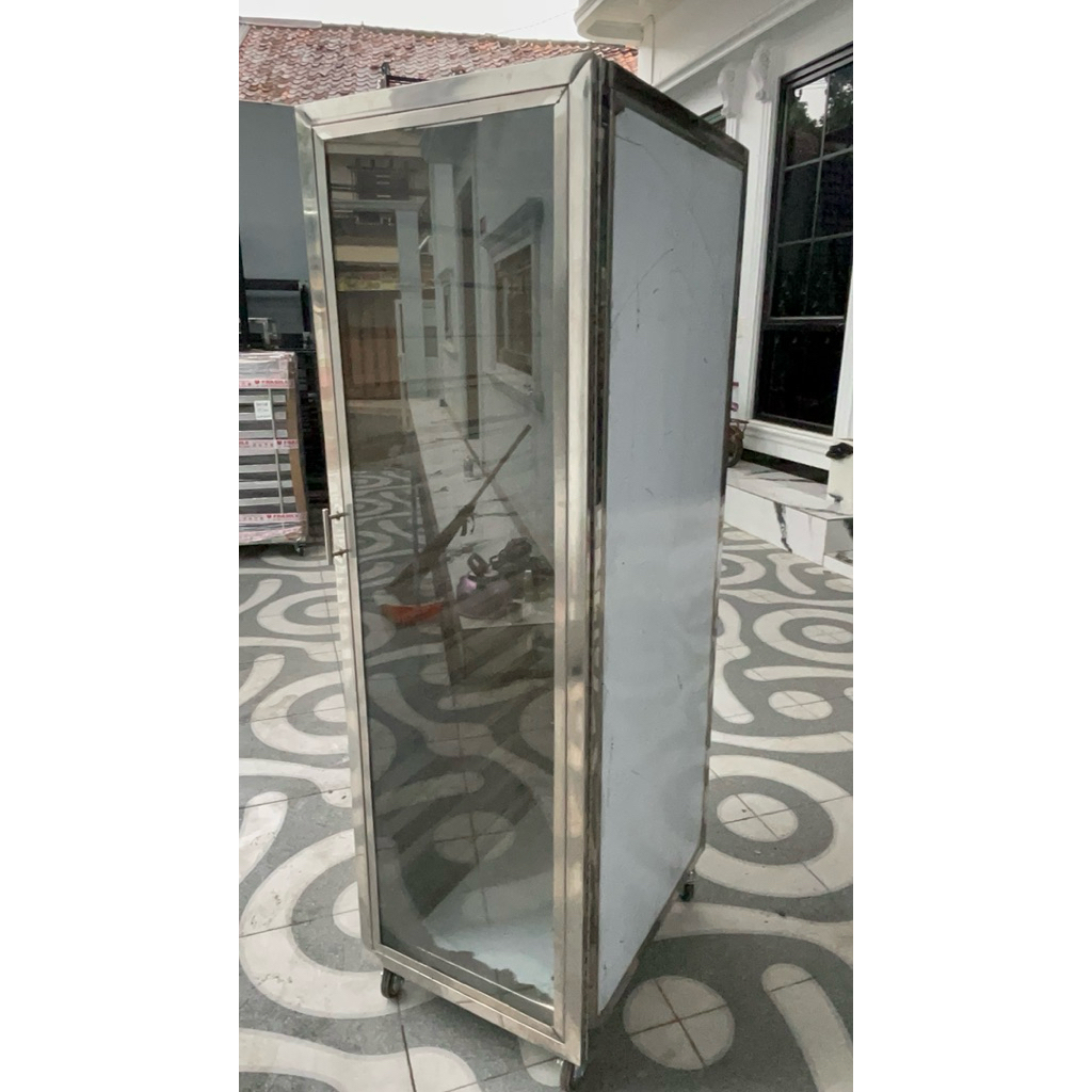 RAK KACA FULL STAINLESS PENYIMPANAN ROTI/PENGERING KUE/ROTI
