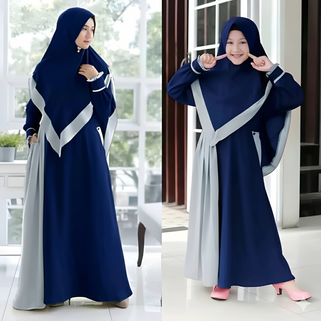 Gamis Couple Ibu dan Anak Set Hijab | Gamis Lebaran Couple Keluarga | Gamis Anak, Remaja dan Dewasa