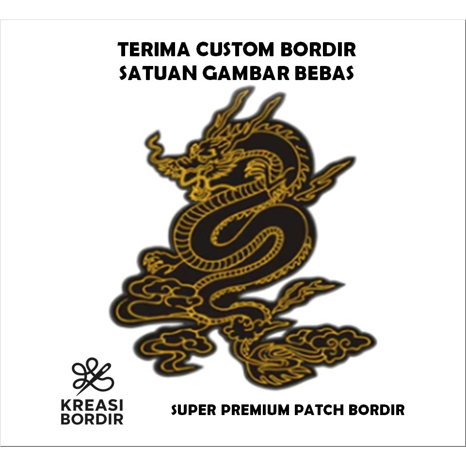 EMBLEM PATCH BORDIR LOGO NAGA HITAM - Kreasibordir.id