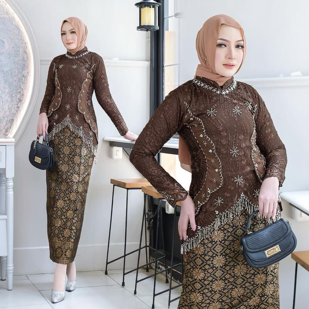 (FREE HIJAB) KEBAYA PAYET RUMBAI MEWAH SETELAN SONGKET, KEBAYA WISUDA MODERN, KEBAYA TERBARU