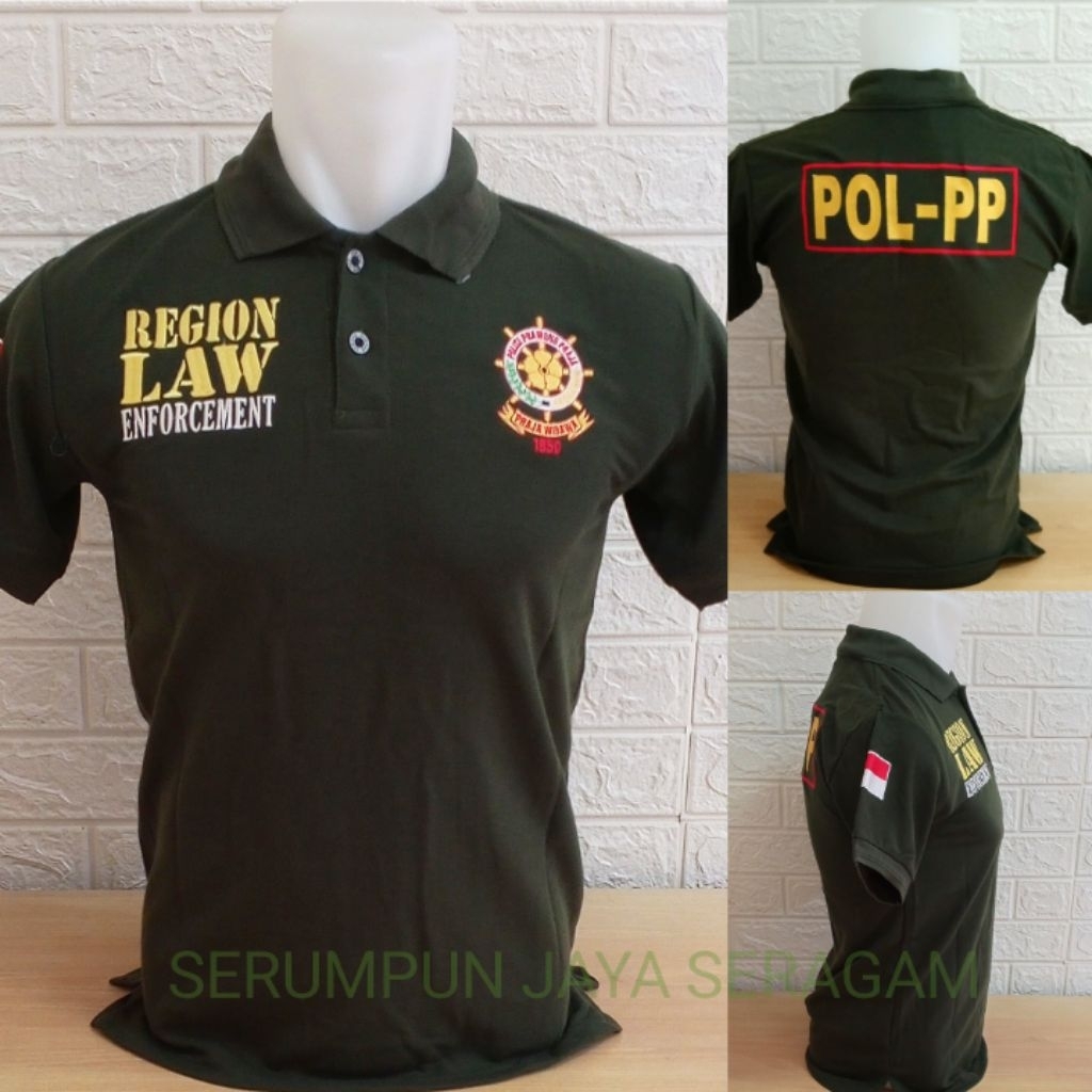 KAOS SATPOL PP HIJAU ARMY FULL BORDIR - KAOS KERAH POL PP HIJAU ARMY BORDIR - KAOS SATPOL PP HIJAU A
