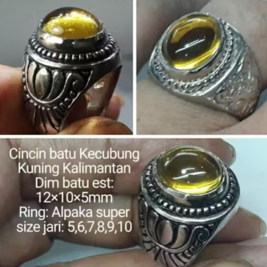 Cincin Batu Kecubung Kuning Crystal Asli Kalimantan