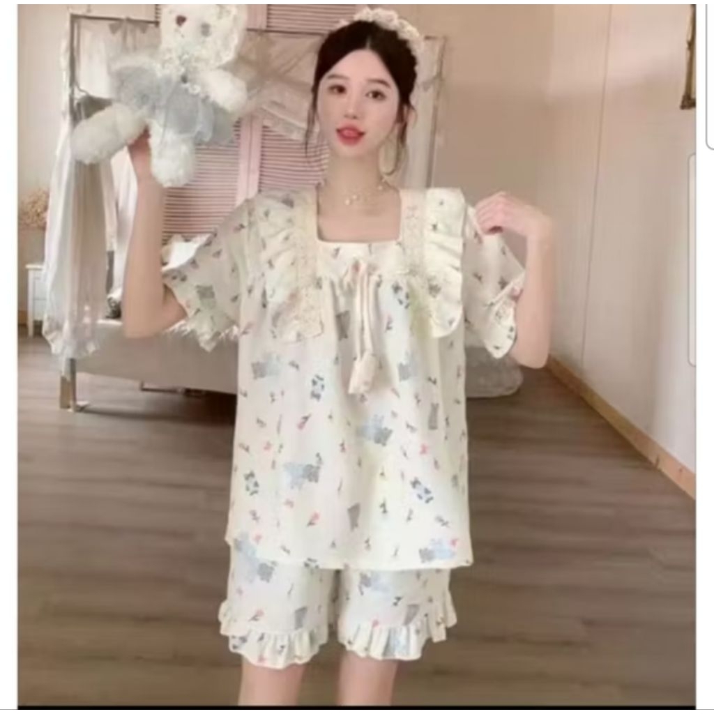 SET PIYAMA PREMIUM BABYDOLL HP / SET BAJU TIDUR IMPORT WANITA RENDA MOTIF