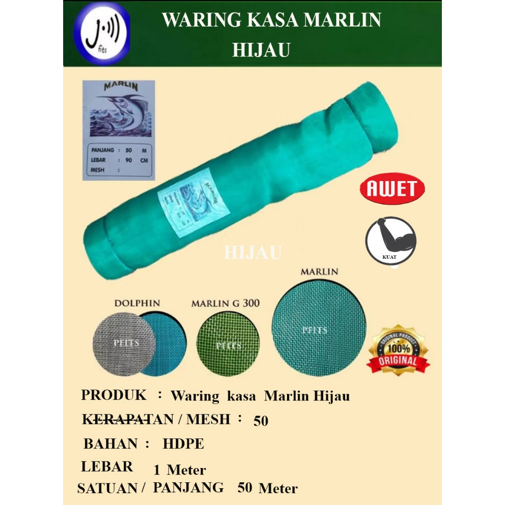 Waring kasa Marlin Hijau Rol P 50 x L 1 m/ waring hijau/ kasa nyamuk/ insect net/ jaring tanaman/ ja