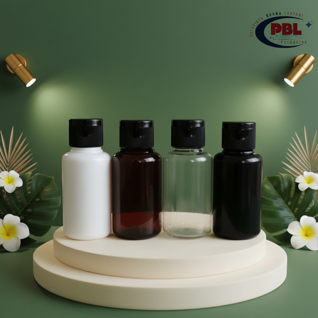 Botol Fliptop 60ml Tubular / Botol Toner 60ml / Botol PET 60ml Tubular Neck 24 Tutup Fliptop Neck 24