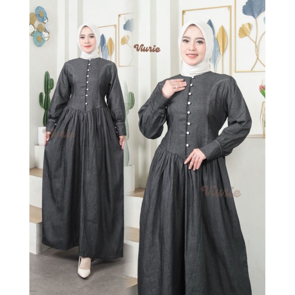 GamisGamis Denim Levis Non Wash Wanita Muslimah • Dress Jeans Kancing / Polos • Size L XL