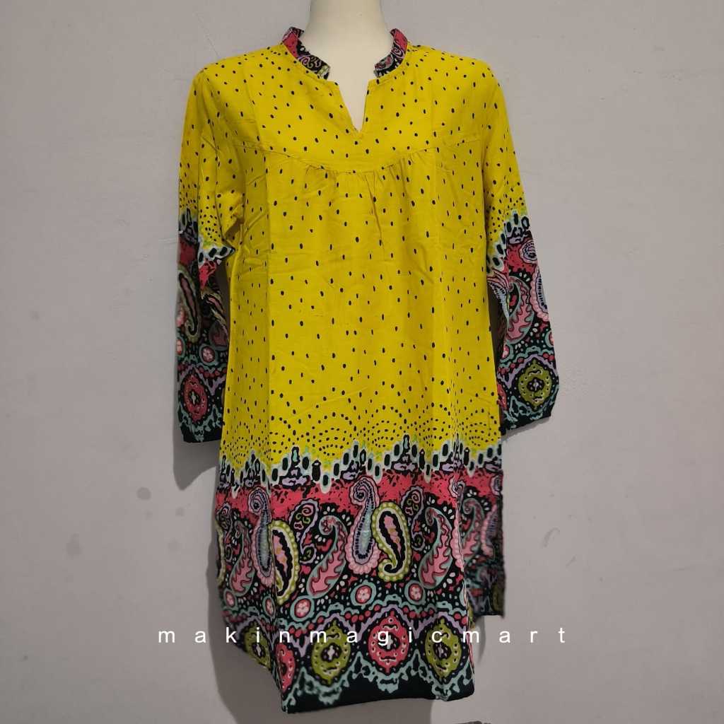 (PL) Qalbina Tunik Kuning Polkadot Batik Rayon | kode aom