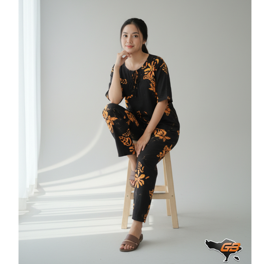 GHANI BALI Stelan One Set Baju Tidur Piama Motif Batik Cap Rayon Premium