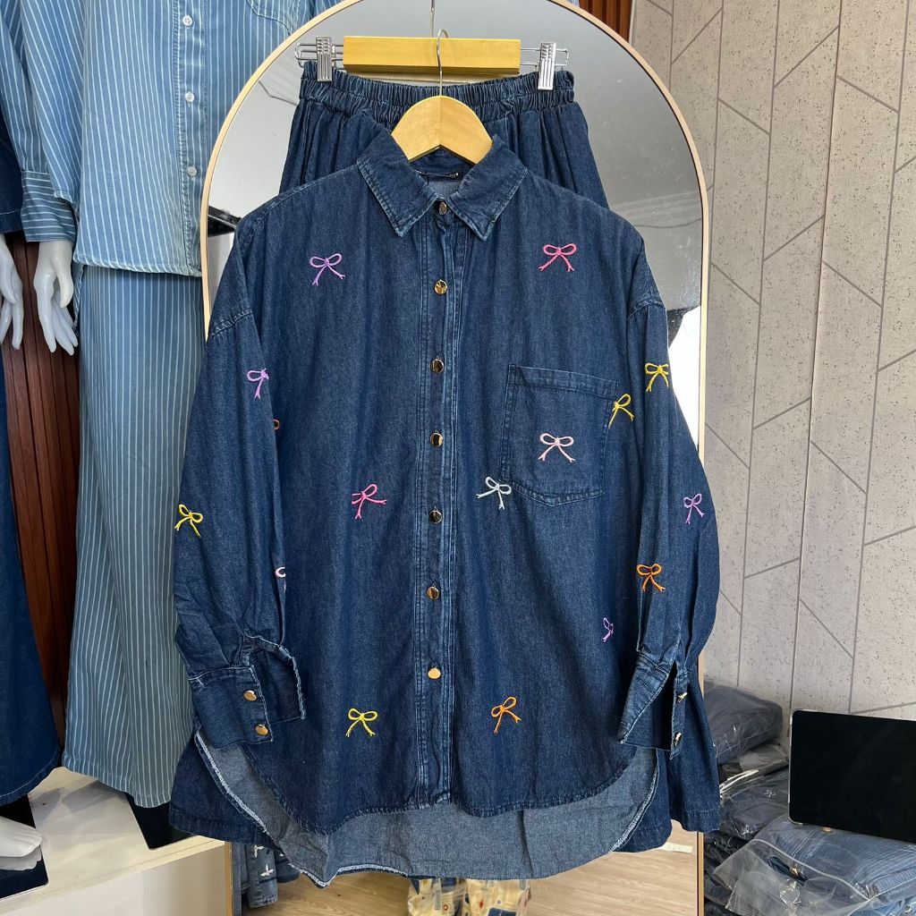CAFAYA - One Set Rok Denim Pita - Atasan Wanita Dewasa Setelan Jeans Premium Setelan Jeans Hijab