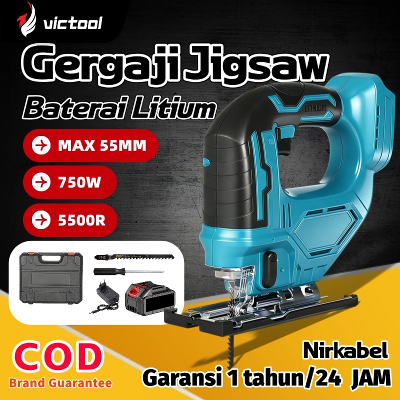VICTOOL Mesin Gergaji Jigsaw 750W Kekuatan Tinggi Pemotong Kayu Listrik Gergaji Jigsaw Tanpa Kabel M