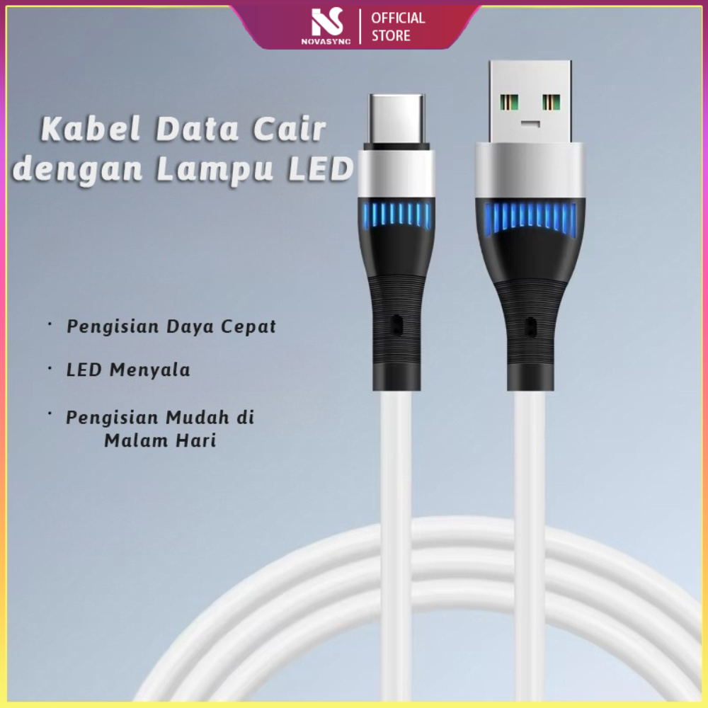 Kabel Charger Type-C LED Menyala | Kabel Data Fast Charging Lampu LED | Kabel Cas USB Nyala Malam Ha