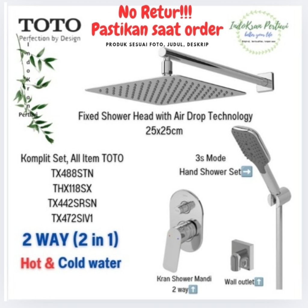 Shower Mandi Paket TOTO TX488STN+THX118SX+TX442SRSN+TX472SIV1(2 in 1/2 way/Hot & Cold Water/Komplit 