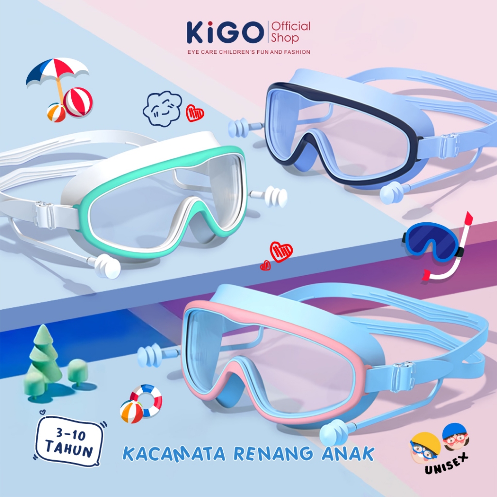 KIGO Kacamata Renang Anak Anti Fog Perlindungan Anti UV400 Bahan Silikon Anti Kebocoran 808
