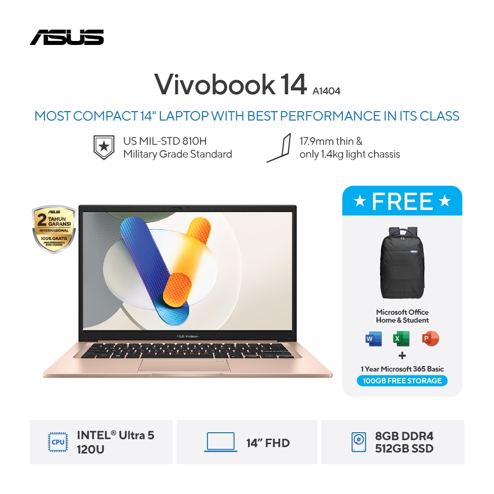 [FREE MOUSE] ASUS Vivobook 14 A1404VAP-VIPS5852M - Terra Cotta [Intel Core 5 Processor 120U / Intel 