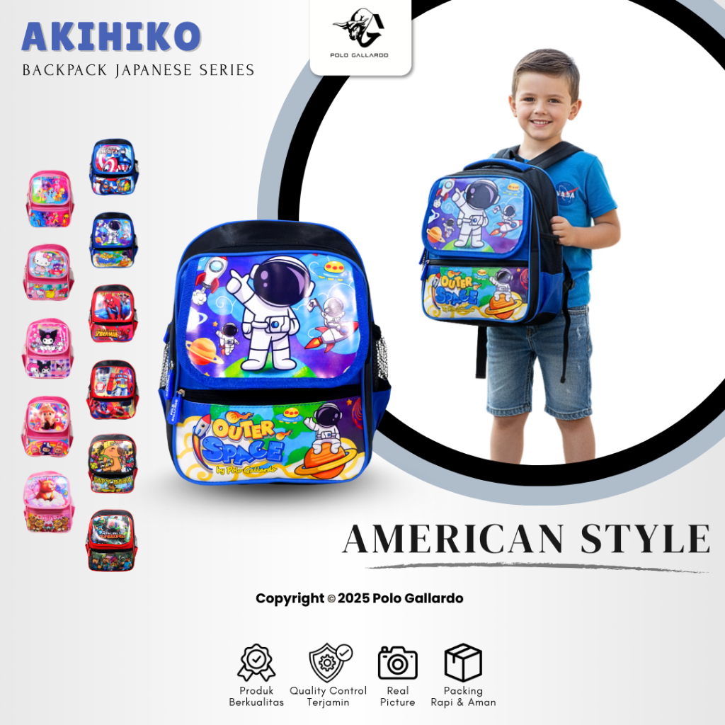 Tas Ransel Karakter Paud TK SD Anak Laki Perempuan Polo Gallardo BPR 32 Motif Backpack