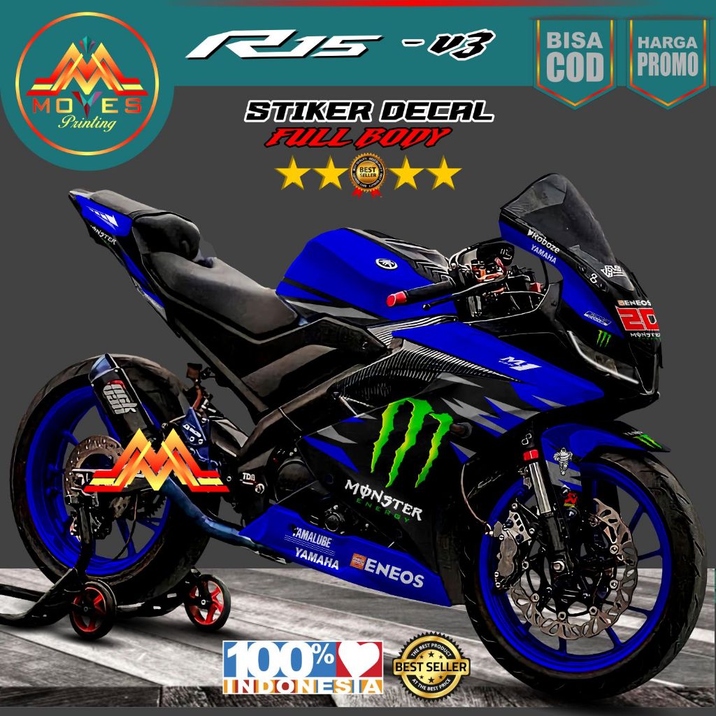 Decal Yamaha R15 V3 Fullbody Racing / sticker decal motor r15 v3 monster energy baru