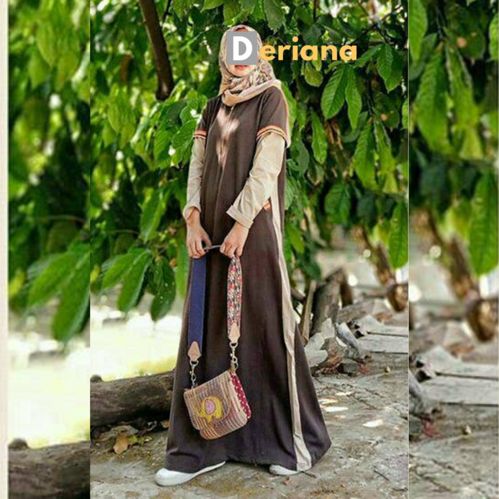 Deriana Project MELCIA DRESS Gamis Wanita Kekinian Polos Coklat Pesta Lebaran Terbaru