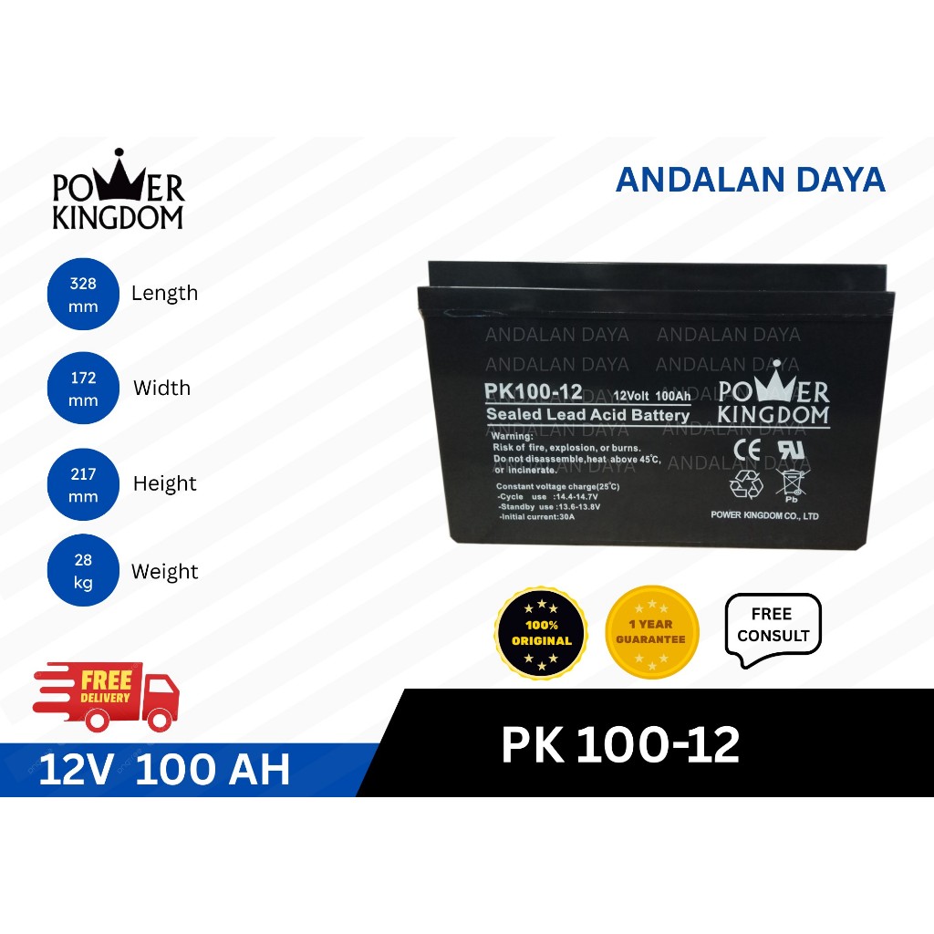 Bateri Aki Ups 100AH POWER KINGDOM PK100-12 Aki Batre Ups Solar Panel